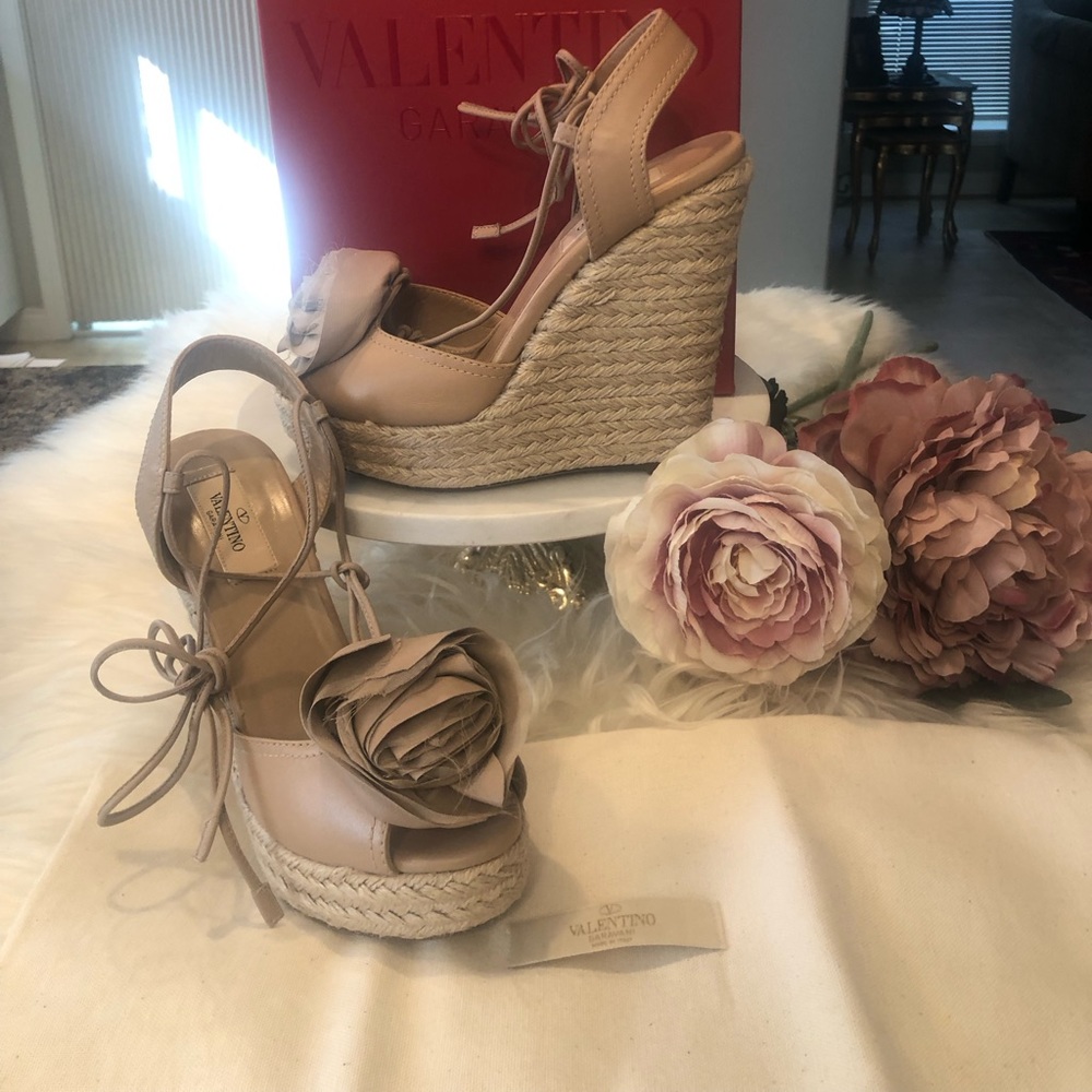 Host Pick New Valentino Garavani Leather Espadrilles with Silk Rosette Detail